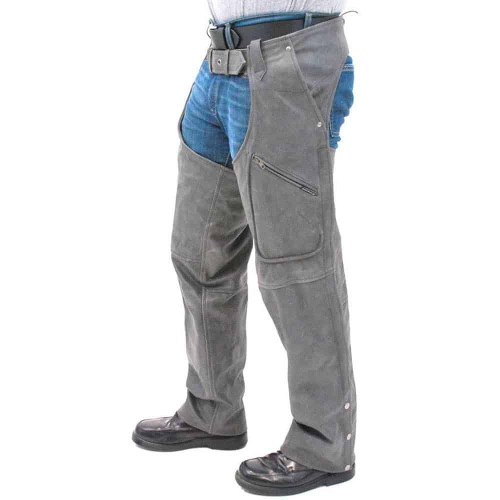 Gray Leather Motorcycle Chaps - Classic Look & Fit - Leather Chaps Maker