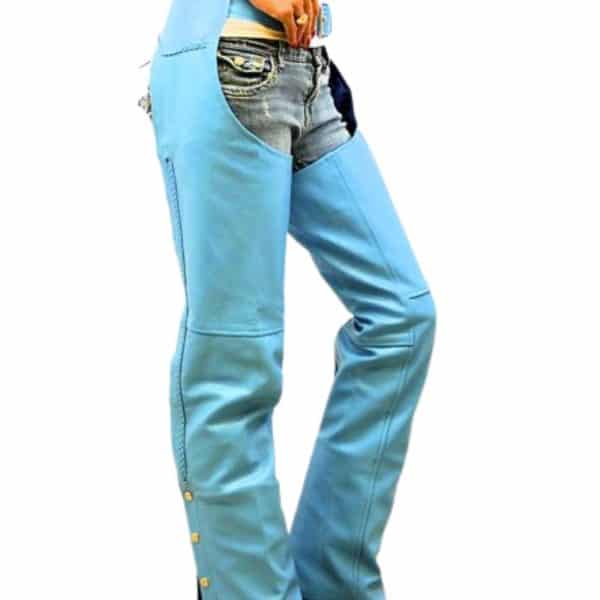 Ladies Blue Leather Chaps - Classic Style - Leather Chaps Maker