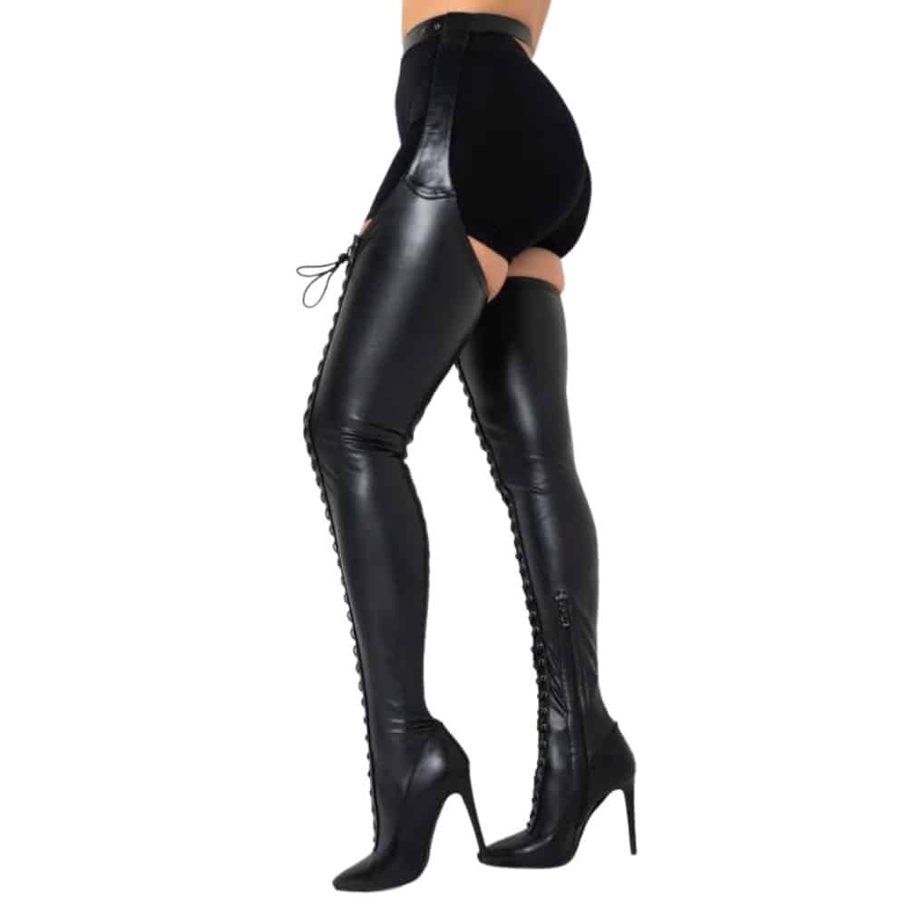 Ladies Full Leather Chaps with Front Lace | Fast Shipping